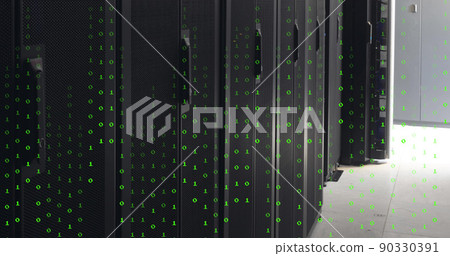 Image of green numbers falling over servers Image of green numbers falling over servers 90330391