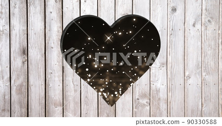 Image of starry background over heart shapes hole in grey wooden surface Image of starry background over heart shapes hole in grey wooden surface 90330588