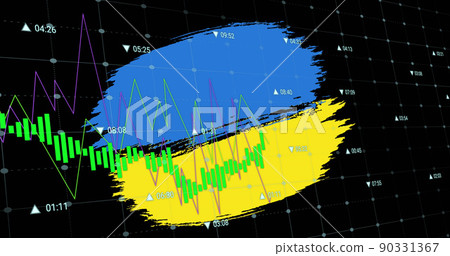 Image of data processing over flag of ukraine 90331367