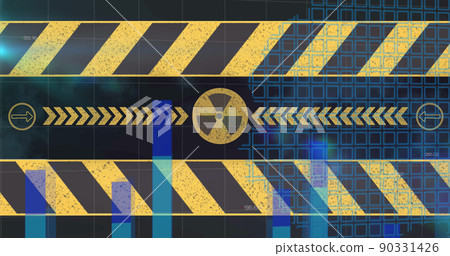 Image of warning tape over data processing Image of warning tape over data processing 90331426