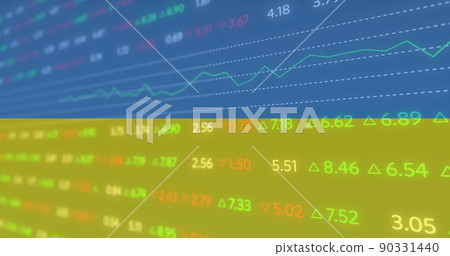 Image of data processing over flag of ukraine Image of data processing over flag of ukraine 90331440