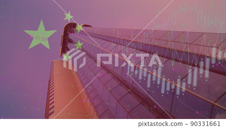 Image of flag of china and data processing over cityscape 90331661