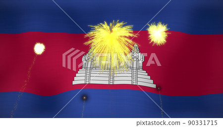 Image of fireworks over flag of cambodia 90331715