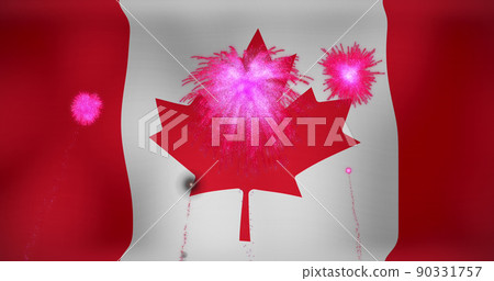 Image of fireworks over flag of canada Image of fireworks over flag of canada 90331757