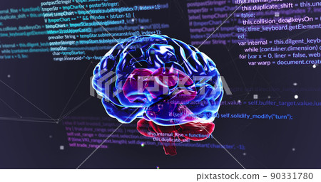 Image of data processing and brain on black... - Stock Illustration ...