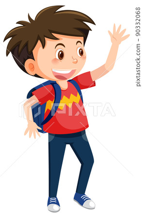 Male student cartoon character with backpack on white background 90332068