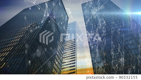 Image of network of connections over cityscape 90332155