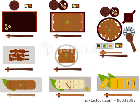 Illustration set of various eel dishes 90332392