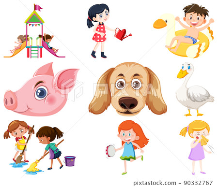 Set of different cute kids and objects Set of different cute kids and objects 90332767