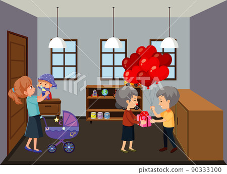 Living room scene with family members in cartoon style 90333100