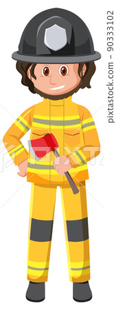 Firefighter in yellow outfit with axe Firefighter in yellow outfit with axe 90333102