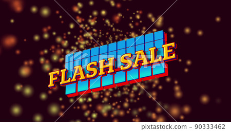 Image of flash sale text over spots on black background 90333462
