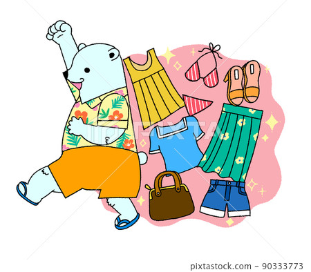 一隻喜歡購物去夏季大減價的北極熊的插圖 90333773