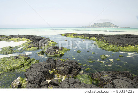 The light of the emerald sea, Biyangdo seen from the mossy sea rock 90334222