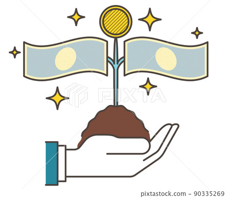 Asset management concept with bills and coins grown from seedlings [Vector illustration material] 90335269