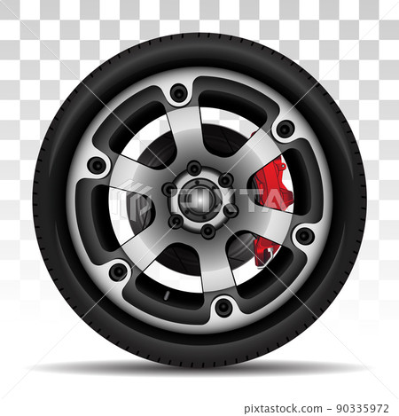 Aluminum wheel car tire disk break style racing on checkered background vector Aluminum wheel car tire disk break style racing on checkered background vector 90335972