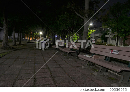 Night park image Bench, open space and outdoor lights 90336953