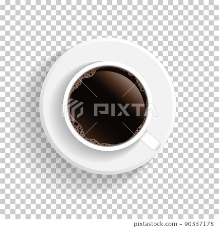 Realistic top view white coffee cup and saucer isolated on transparent background. Vector EPS10 illustration. 90337178