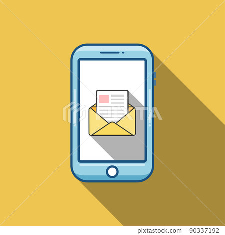 Notification of a new email on your mobile phone or smartphone. Mail icon in the speech bubbles. Thin line vector flat illustration isolated on white background. 90337192