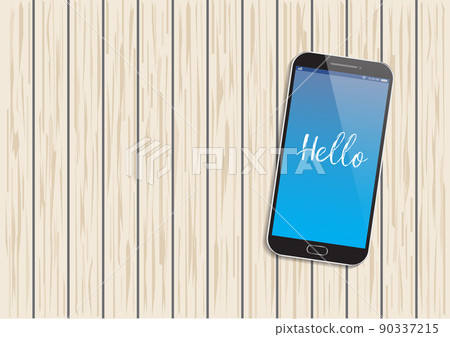 Hello from a mobile on wooden 90337215