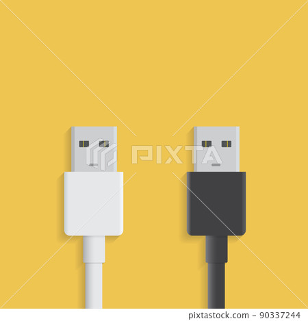 USB cable icon isolated on white and black background. Vector usb plug sign in flat style. Illustration EPS 10. USB cable icon isolated on white and black background. Vector usb plug sign in flat style. Illustration EPS 10. 90337244