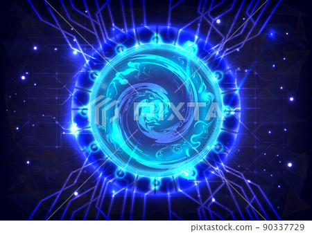 Circle teleport podium. Portal science futuristic stage. Hi-tech teleportation in HUD projector. Portal to another universe. Magic gate in game fantasy. GUI and UI virtual reality 3D circular 90337729