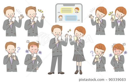 Facial expression set for male and female students who operate smartphones 90339083