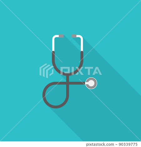 Stethoscope flat design with long shadow on blue background 90339775