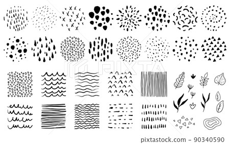 Abstract vector textures with hand-painted dots and stripes (design, parts, art) 90340590