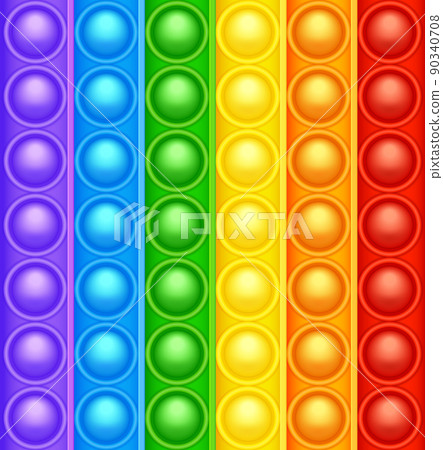 Colorful silicone anti-stress pop it toy texture, pattern. Trendy sensory game for children. Rainbow push pop fidget toy with brightly colored popping bubbles. Vector illustration 90340708