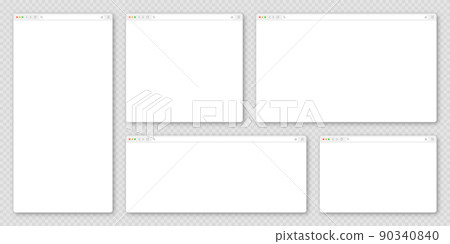 Blank web browser window with toolbar and search field. Modern website, internet page in flat style. Browser mockup for computer, tablet and smartphone. Adaptive user interface. Vector illustration 90340840