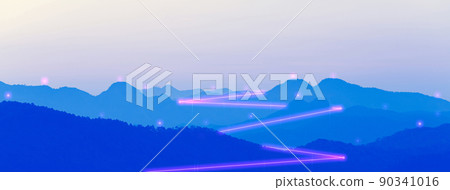 Mountain landscape with digital line internet network connect together. 90341016