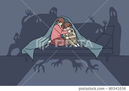 Scared small children afraid of ghosts Scared small children afraid of ghosts 90341036