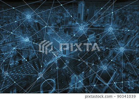 Sapporo cityscape business district area on wireless connect network concept. Sapporo cityscape business district area on wireless connect network concept. 90341039