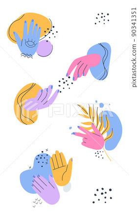 Abstract hands on a white background. Spots, dots and lines. Flat vector illustration. Eps10 90341351