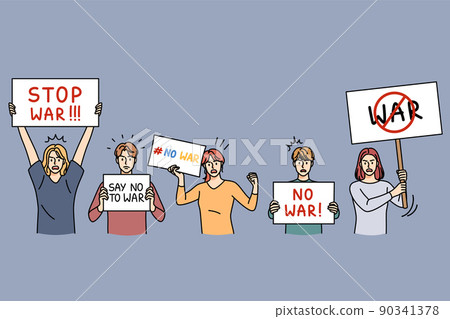 People with No War banners on protest People with No War banners on protest 90341378
