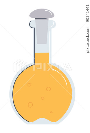 Vegetable oil in a glass bottle. Yellow liquid in a round glass decanter with a lid. Flat vector illustration. Eps10 90341441