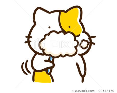 一隻可愛的貓通過刷牙變得充滿氣泡的變形插圖 一隻可愛的貓通過刷牙變得充滿氣泡的變形插圖 90342470