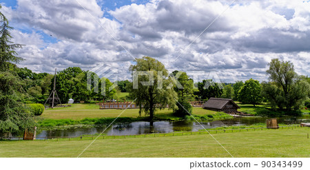 Garden inside of the Warwick Castle grounds - England Garden inside of the Warwick Castle grounds - England 90343499