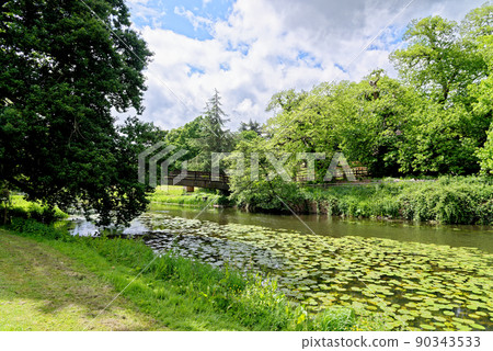 River Avon and Garden inside of the Warwick Castle grounds - England River Avon and Garden inside of the Warwick Castle grounds - England 90343533