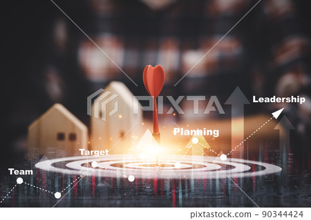 Targeting the business concept, Businessman touch red arrow dart to the virtual target dartboard, Executive marketing, investment goal and target for business investment concept, mini home. Targeting the business concept, Businessman touch red arrow dart to the virtual target dartboard, Executive marketing, investment goal and target for business investment concept, mini home. 90344424