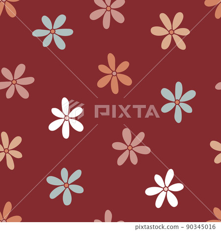 Retro 70s 60s Hippie Groovy Floral naive Daisy vector seamless pattern. Boho Flower child Flower power vibes background. Retro 70s 60s Hippie Groovy Floral naive Daisy vector seamless pattern. Boho Flower child Flower power vibes background. 90345016