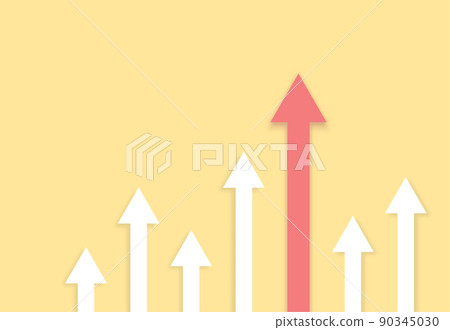 Growing bars graphic with rising red arrow on a yellow background. Minimal design concept. Vector illustration Growing bars graphic with rising red arrow on a yellow background. Minimal design concept. Vector illustration 90345030