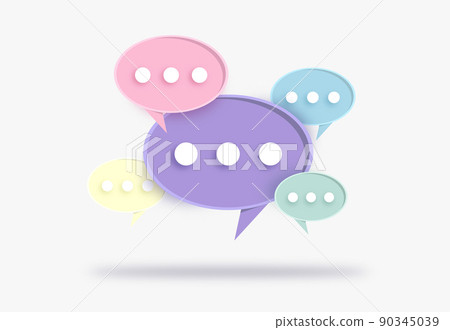 3d Communication concept. The word communicate with pastel dialog speech bubbles. Minimal design concept. Vector illustration 90345039