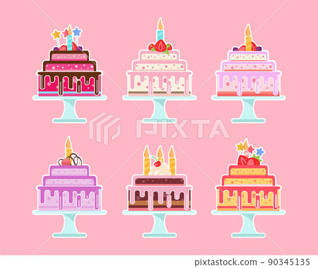 Birthday Cake collection, Delicious Cakes set, vector icon Birthday Cake collection, Delicious Cakes set, vector icon 90345135