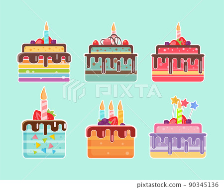 Birthday Cake collection, Delicious Cakes set, vector icon Birthday Cake collection, Delicious Cakes set, vector icon 90345136