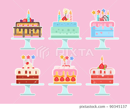 Birthday Cake collection, Delicious Cakes set, vector icon Birthday Cake collection, Delicious Cakes set, vector icon 90345137