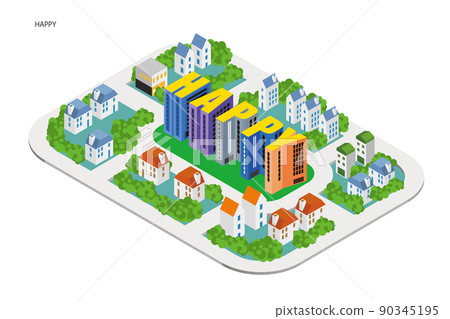 Fun cityscape and living scenery. Building and town planning where people can live brightly. A cute building of the alphabet. Fun cityscape and living scenery. Building and town planning where people can live brightly. A cute building of the alphabet. 90345195