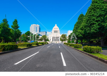 以藍天為背景的國會大廈(東京都千代田區永田町) 以藍天為背景的國會大廈(東京都千代田區永田町) 90345214
