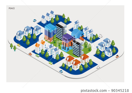 Fun cityscape and living scenery. Building and town planning where people can live brightly. A cute building of the alphabet. Fun cityscape and living scenery. Building and town planning where people can live brightly. A cute building of the alphabet. 90345218